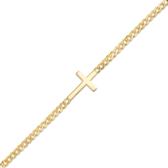 Sideways Cross Curb Chain Bracelet in 14K Gold - 7.25"