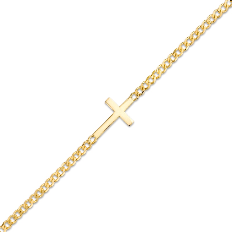 Main Image 1 of Sideways Cross Curb Chain Bracelet in 14K Gold - 7.25"