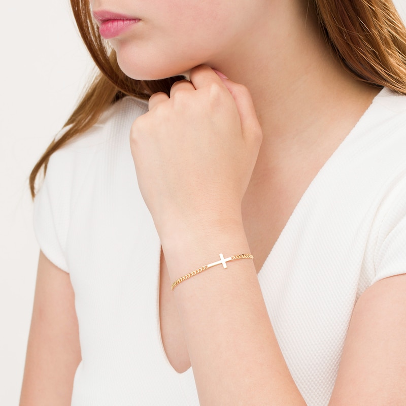 Main Image 2 of Sideways Cross Curb Chain Bracelet in 14K Gold - 7.25"