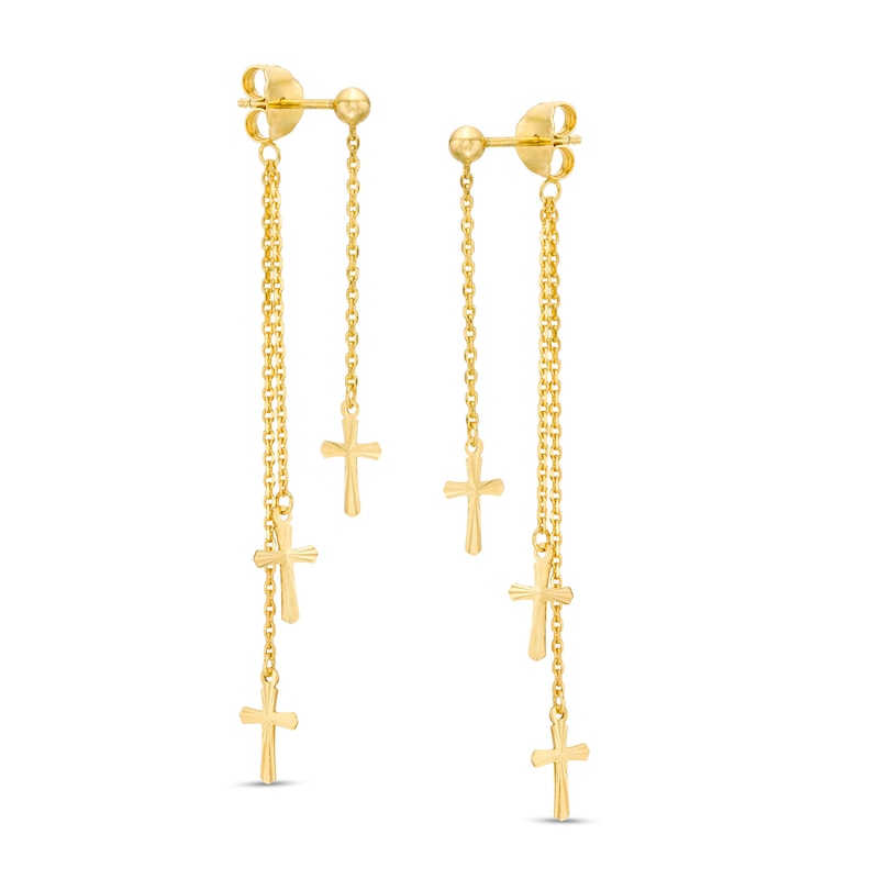 Diamond-Cut Triple Cross Chain Drop Front/Back Earrings in 14K Gold