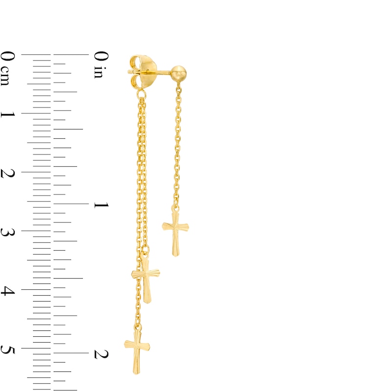 Diamond-Cut Triple Cross Chain Drop Front/Back Earrings in 14K Gold