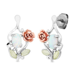 Black Hills Gold Oval Lab-Created Opal and Rose Split Vine Drop Earrings in Sterling Silver