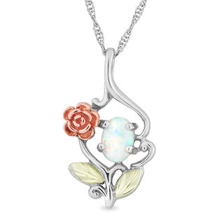 Black Hills Gold Oval Lab-Created Opal and Rose Split Vine Pendant in ...