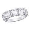 Emerald-Cut Lab-Created White Sapphire and 1/10 CT. T.W. Diamond Five Stone Ring in 10K White Gold