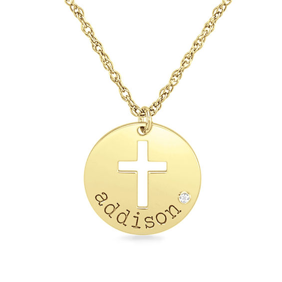 Engravable 16.0mm Simulated Birthstone Cross Disc Pendant (1 Stone and Line)