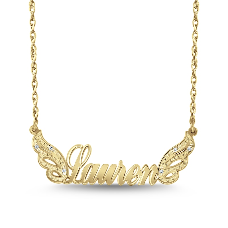 Cursive Name with Diamond Accent Wings Necklace (1 Line) Zales