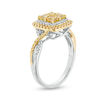 Thumbnail Image 3 of 1-1/4 CT. T.W. Certified Quad Yellow Cushion-Cut and White Diamond Frame Engagement Ring in 14K Two-Tone Gold (Fancy/SI2)