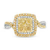 Thumbnail Image 4 of 1-1/4 CT. T.W. Certified Quad Yellow Cushion-Cut and White Diamond Frame Engagement Ring in 14K Two-Tone Gold (Fancy/SI2)