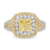 Thumbnail Image 4 of 1-5/8 CT. T.W. Certified Quad Yellow Cushion-Cut and White Diamond Engagement Ring in 14K Two-Tone Gold (Fancy/SI2)