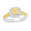Thumbnail Image 1 of 1 CT. T.W. Certified Yellow Cushion-Cut Diamond Frame Multi-Row Engagement Ring in 14K Two-Tone Gold (Fancy/SI2)