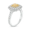 Thumbnail Image 1 of 1-3/8 CT. T.W. Certified Cushion-Cut Yellow Diamond Double Frame Engagement Ring in 14K Two-Tone Gold (Fancy/SI2)