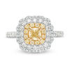 Thumbnail Image 2 of 1-3/8 CT. T.W. Certified Cushion-Cut Yellow Diamond Double Frame Engagement Ring in 14K Two-Tone Gold (Fancy/SI2)