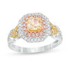 Thumbnail Image 1 of 1-1/3 CT. T.W. Certified Yellow Cushion-Cut Diamond Double Frame Engagement Ring in 14K Tri-Tone Gold (Fancy/SI2)
