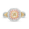 Thumbnail Image 3 of 1-1/3 CT. T.W. Certified Yellow Cushion-Cut Diamond Double Frame Engagement Ring in 14K Tri-Tone Gold (Fancy/SI2)
