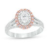 Thumbnail Image 1 of 1 CT. T.W. Certified Oval Diamond Double Frame Split-Shank Engagement Ring in 14K Two-Tone Gold (I/SI2)