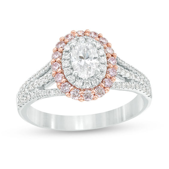 1 CT. T.W. Certified Oval Diamond Double Frame Split-Shank Engagement Ring in 14K Two-Tone Gold (I/SI2) 1 CT. T.W. Certified Oval Diamond Double Frame Split-Shank Engagement Ring in 14K Two-Tone Gold (I/SI2)