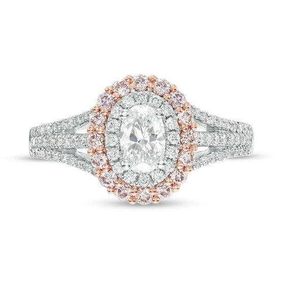 1 CT. T.w. Certified Oval Diamond Double Frame Split-Shank Engagement Ring in 14K Two-Tone Gold (I/Si2)