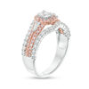 Thumbnail Image 2 of 1-1/4 CT. T.W. Certified Emerald-Cut Diamond Frame Three Stone Multi-Row Engagement Ring in 14K Two-Tone Gold (I/SI2)