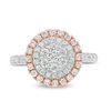 Thumbnail Image 4 of 1-1/2 CT. T.W. Certified Pink and White Composite Diamond Double Frame Engagement Ring in 14K Two-Tone Gold (Fancy/I2)