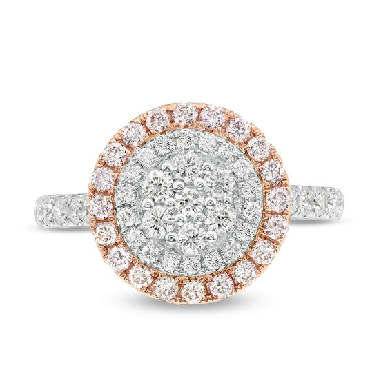 1-1/2 CT. T.w. Certified Pink and White Composite Diamond Double Frame Engagement Ring in 14K Two-Tone Gold (Fancy/I2)