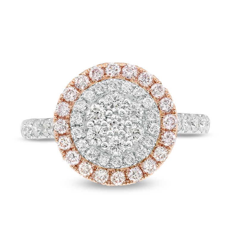 Main Image 4 of 1-1/2 CT. T.W. Certified Pink and White Composite Diamond Double Frame Engagement Ring in 14K Two-Tone Gold (Fancy/I2)
