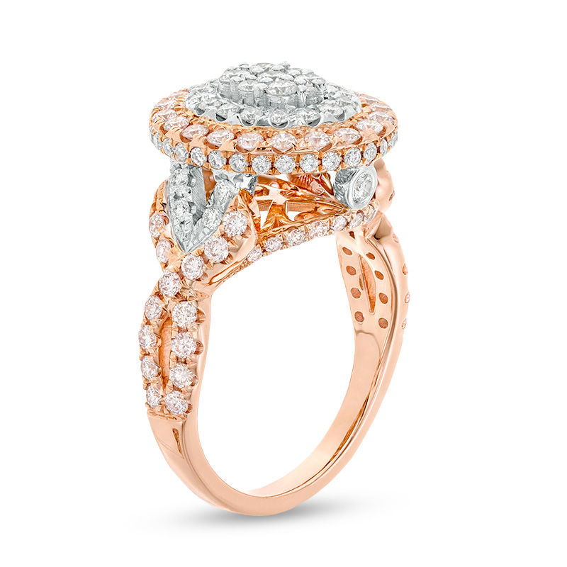 1-7/8 CT. T.W. Certified Pink and White Oval Composite Diamond Frame Engagement Ring in 14K Two-Tone Gold (Fancy/I2)