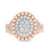 Thumbnail Image 4 of 1-7/8 CT. T.W. Certified Pink and White Oval Composite Diamond Frame Engagement Ring in 14K Two-Tone Gold (Fancy/I2)