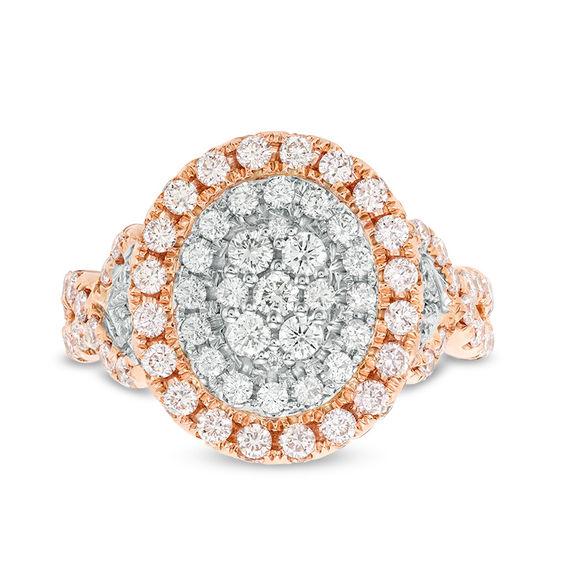 1-7/8 CT. T.w. Certified Pink and White Oval Composite Diamond Frame Engagement Ring in 14K Two-Tone Gold (Fancy/I2)