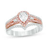 Thumbnail Image 1 of 1 CT. T.W. Certified Pear-Shaped Diamond Frame Multi-Row Engagement Ring in 14K Two-Tone Gold (I/SI2)