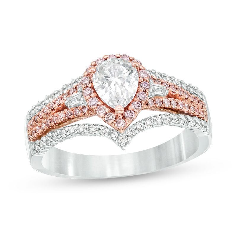 Main Image 1 of 1 CT. T.W. Certified Pear-Shaped Diamond Frame Multi-Row Engagement Ring in 14K Two-Tone Gold (I/SI2)