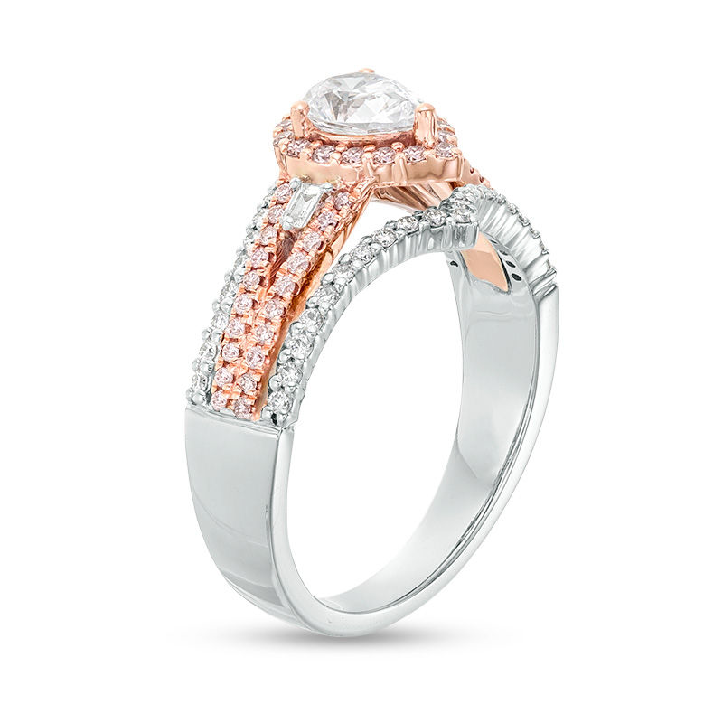 Main Image 2 of 1 CT. T.W. Certified Pear-Shaped Diamond Frame Multi-Row Engagement Ring in 14K Two-Tone Gold (I/SI2)
