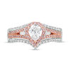 Thumbnail Image 3 of 1 CT. T.W. Certified Pear-Shaped Diamond Frame Multi-Row Engagement Ring in 14K Two-Tone Gold (I/SI2)