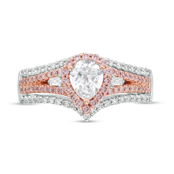 1 CT. T.w. Certified Pear-Shaped Diamond Frame Multi-Row Engagement Ring in 14K Two-Tone Gold (I/Si2)