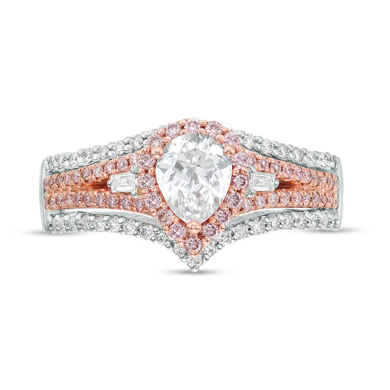Main Image 3 of 1 CT. T.W. Certified Pear-Shaped Diamond Frame Multi-Row Engagement Ring in 14K Two-Tone Gold (I/SI2)