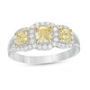 Thumbnail Image 1 of 1-1/2 CT. T.W. Certified Yellow Cushion-Cut Diamond Past Present Future® Engagement Ring in 14K Two-Tone Gold (SI2)