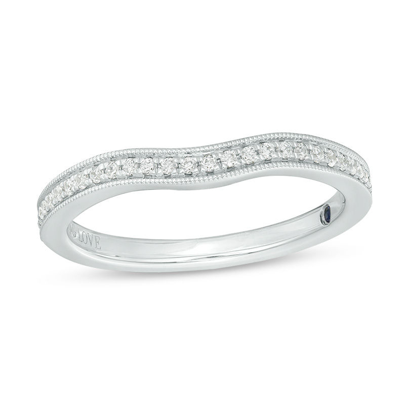 Main Image 1 of Vera Wang Love Collection 1/8 CT. T.W. Diamond Contour Vintage-Style Wedding Band in 14K White Gold