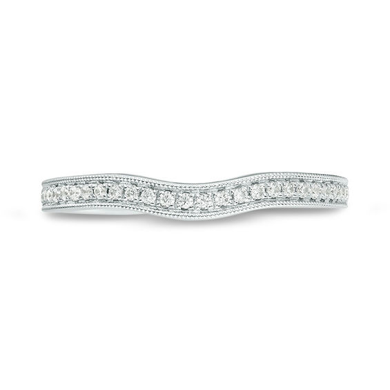Vera Wang Love Collection 1/8 CT. T.w. Diamond Contour Vintage-Style Wedding Band in 14K White Gold
