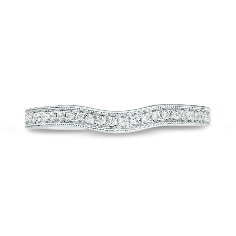 Main Image 3 of Vera Wang Love Collection 1/8 CT. T.W. Diamond Contour Vintage-Style Wedding Band in 14K White Gold