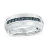 Thumbnail Image 0 of Vera Wang Love Collection Men's Princess-Cut Blue Sapphire Wedding Band in 14K White Gold