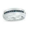 Thumbnail Image 1 of Vera Wang Men's Princess-Cut Blue Sapphire Wedding Band in 14K White Gold