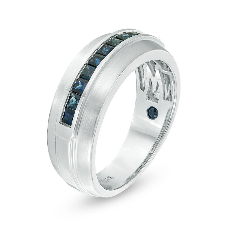 Main Image 2 of Vera Wang Men's Princess-Cut Blue Sapphire Wedding Band in 14K White Gold