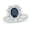 Thumbnail Image 0 of Oval Blue Sapphire and 1 CT. T.W. Diamond Cushion-Shape Starburst Frame Vintage-Style Ring in 14K White Gold