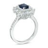 Thumbnail Image 2 of Oval Blue Sapphire and 1 CT. T.W. Diamond Cushion-Shape Starburst Frame Vintage-Style Ring in 14K White Gold