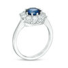 Thumbnail Image 2 of 7.0mm Blue Sapphire and 1 CT. T.W. Diamond Sunburst Frame Ring in 14K White Gold