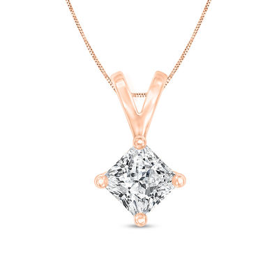 1 Ct Certified Princess Cut Diamond Solitaire Pendant In 14k Rose Gold I Si2 Zales - Rose Gold Necklace With Diamond Pendant