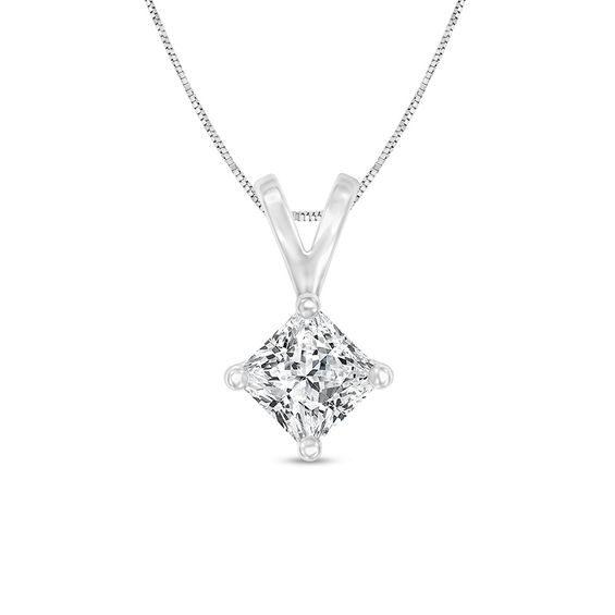 1/4 CT. Certified Princess-Cut Diamond Solitaire Pendant in 14K White Gold (I/Vs2)