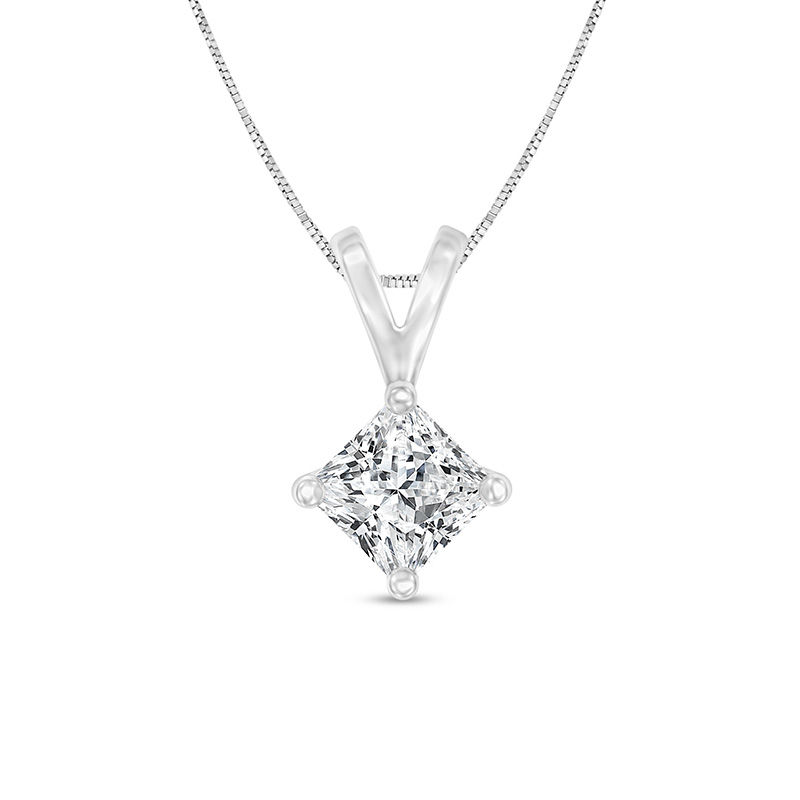 Main Image 1 of 1/4 CT. Certified Princess-Cut Diamond Solitaire Pendant in 14K White Gold (I/VS2)