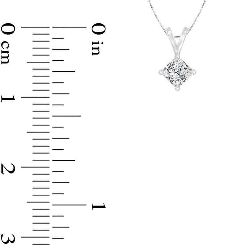 Main Image 2 of 1/4 CT. Certified Princess-Cut Diamond Solitaire Pendant in 14K White Gold (I/VS2)