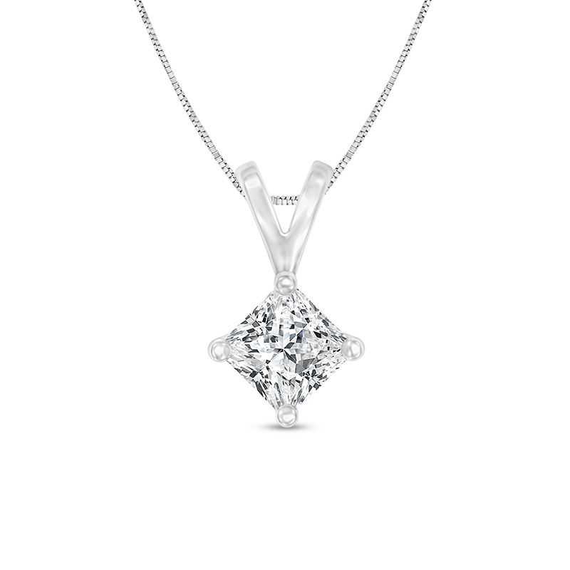 1/4 CT. Certified Princess-Cut Diamond Solitaire Pendant in 14K White Gold (I/SI2)