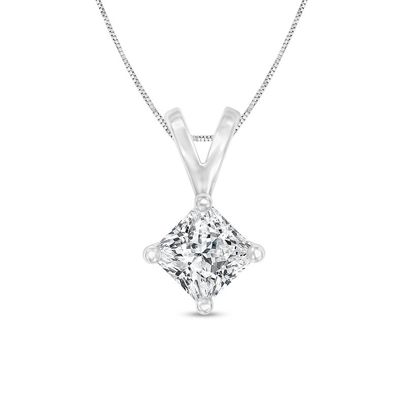 Main Image 1 of 1/2 CT. Certified Princess-Cut Diamond Solitaire Pendant in 14K White Gold (I/SI2)
